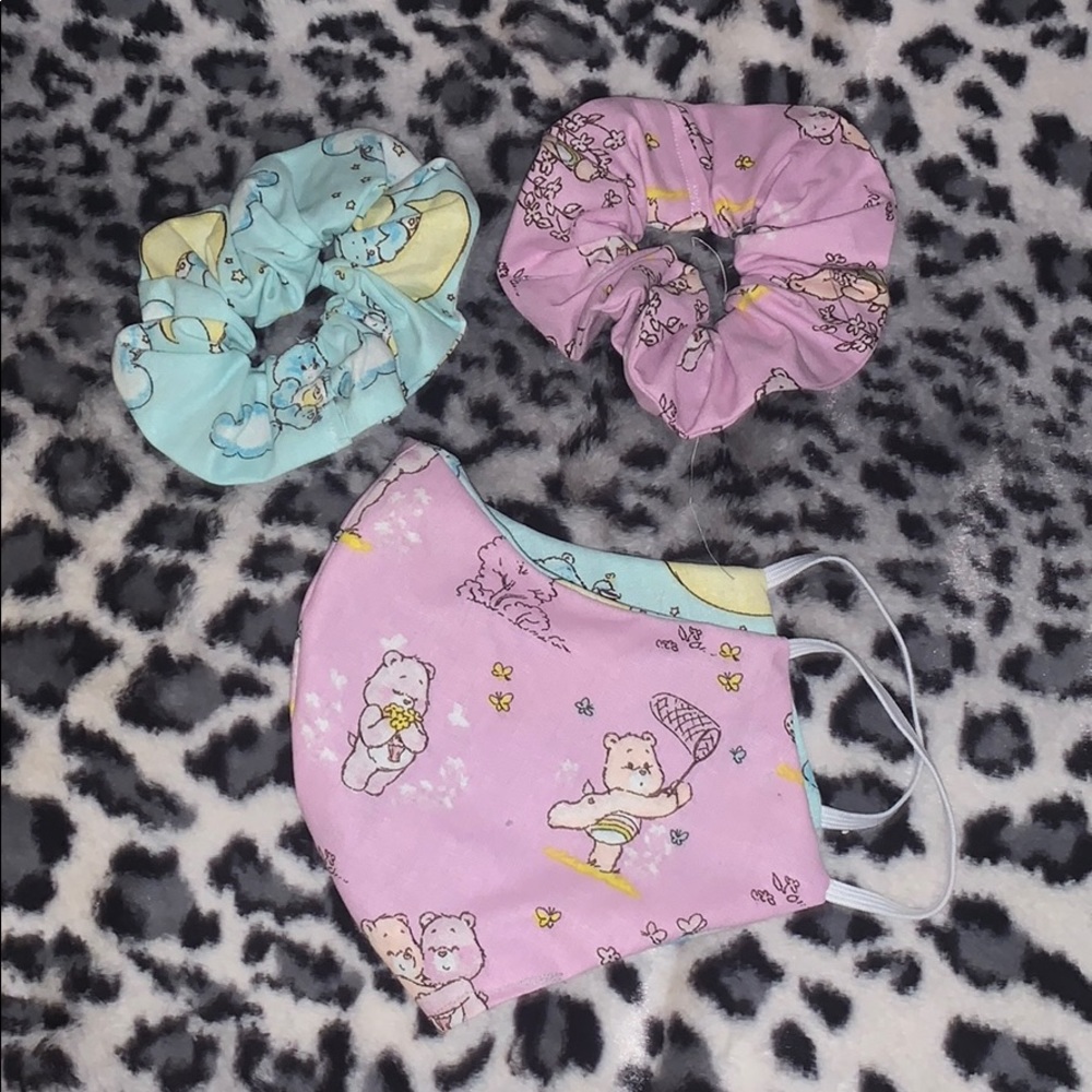 Care Bear Reversible Face Mask & Scrunchies set!